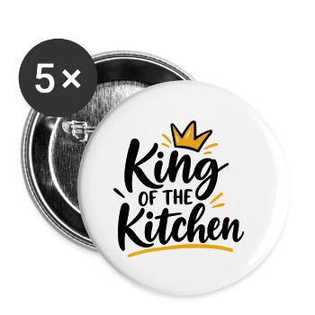 King of the Kitchen – König der Küche - Buttons groß 56 mm (5er Pack) - Weiß - Vorne