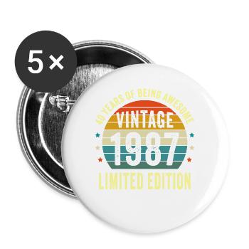 Vintage 1987 40. Geburtstag Limited Edition - Buttons groß 56 mm (5er Pack) - Weiß - Vorne