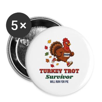 Turkey Trot Survivor – Thanksgiving Lauf-Truthahn - Buttons groß 56 mm (5er Pack) - Weiß - Vorne