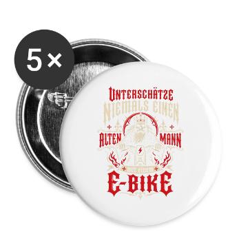 E-Bike Spruch Alter Mann - Buttons groß 56 mm (5er Pack) - Weiß - Vorne