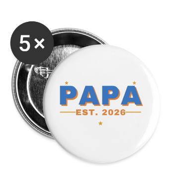 Papa Est. 2026 – Papa seit 2026 - Buttons groß 56 mm (5er Pack) - Weiß - Vorne