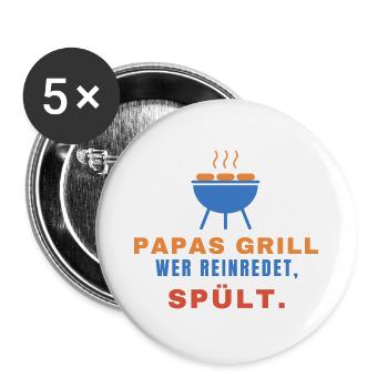 Papas Grill – Wer reinredet, spült. - Buttons groß 56 mm (5er Pack) - Weiß - Vorne