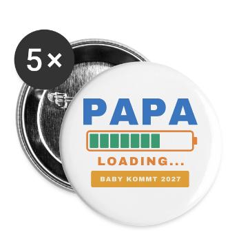 Papa Loading – Baby kommt 2027 - Buttons groß 56 mm (5er Pack) - Weiß - Vorne