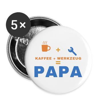 Kaffee + Werkzeug = Papa – Geschenk für Papa - Buttons groß 56 mm (5er Pack) - Weiß - Vorne