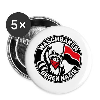 Waschbären gegen Nazis - Antifaschistische Aktion - Buttons groß 56 mm (5er Pack) - Weiß - Vorne