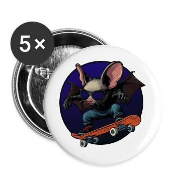 Skater Fledermaus - Buttons groß 56 mm (5er Pack) - Weiß - Vorne