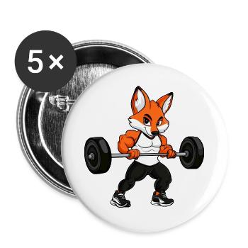 Fitness Füchse - Buttons groß 56 mm (5er Pack) - Weiß - Vorne