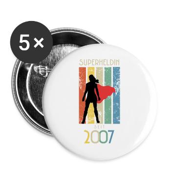 20 Geburtstag Frau Jahrgang 2007 Superheldin Retro - Buttons groß 56 mm (5er Pack) - Weiß - Vorne