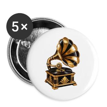 Goldene Grammophon-Retro-Vintage - Buttons groß 56 mm (5er Pack) - Weiß - Vorne