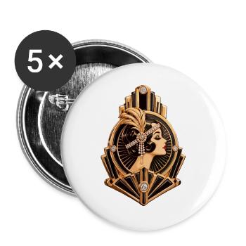 Goldene Art Déco Schwarze Dame - Buttons groß 56 mm (5er Pack) - Weiß - Vorne