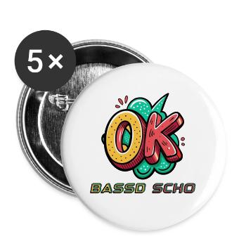 Ok - Bassd scho - Buttons groß 56 mm (5er Pack) - Weiß - Vorne