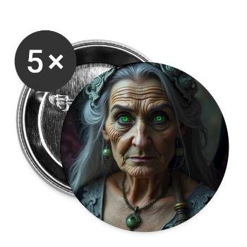 Alte Hexe mit glühenden Augen  - Buttons groß 56 mm (5er Pack) - Weiß - Vorne
