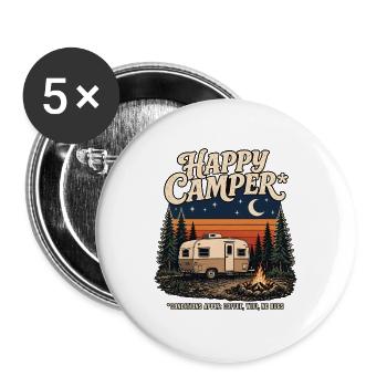 Happy Camper Retro Caravan  - Buttons groß 56 mm (5er Pack) - Weiß - Vorne