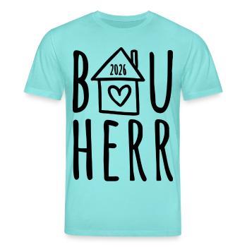 Bauherr 2026 - Stanley/Stella Unisex Bio-T-Shirt CREATOR  - Poolblau - Vorne - Alina (178cm) & Michal (187cm)