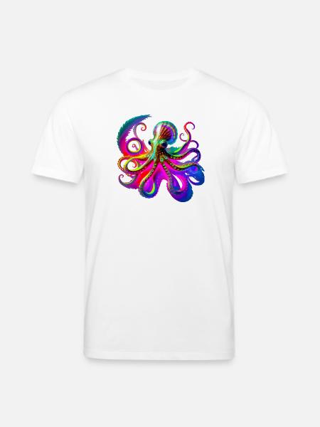 Psychedelic Neon Octopus - Stanley/Stella CREATOR Unisex Organic T-Shirt - white