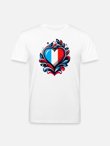 Heart French Flag - Stanley/Stella CREATOR Unisex Organic T-Shirt - white