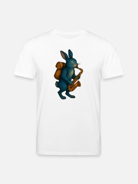 Lapin Bleu avec Saxophone - T-shirt bio CREATOR Stanley/Stella Unisexe - blanc