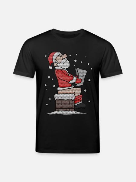 Père Noël assis sur la cheminée drôle - T-shirt bio CREATOR Stanley/Stella Unisexe - noir