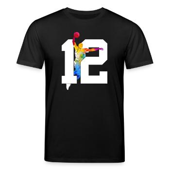 NUMMER 12 BASKETBALL 12. GEBURTSTAG - Stanley/Stella Unisex Bio-T-Shirt CREATOR  - Schwarz - Vorne - Alina (178cm) & Michal (187cm)