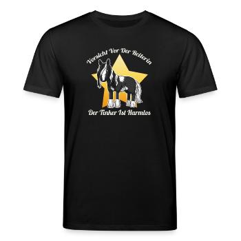 Vorsicht vor Reiterin Tinker ist Harmlos Gypsy Cob - Stanley/Stella Unisex Bio-T-Shirt CREATOR  - Schwarz - Vorne - Alina (178cm) & Michal (187cm)