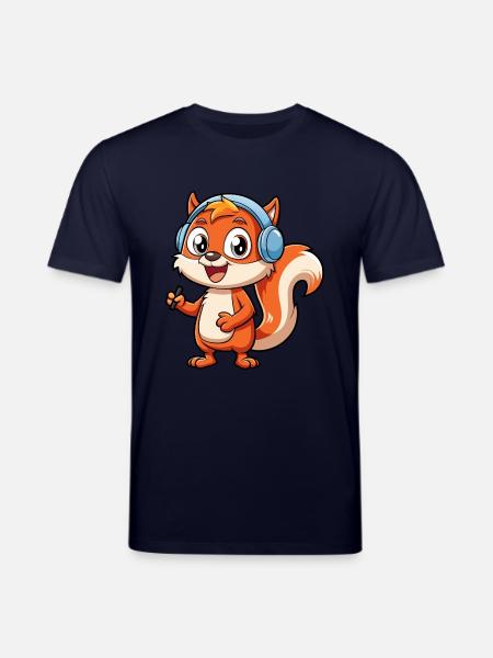 Ekorre Rolig Tecknad Figur Hörlurar Musik - Ekologisk T-shirt CREATOR unisex från Stanley/Stella - marinblå