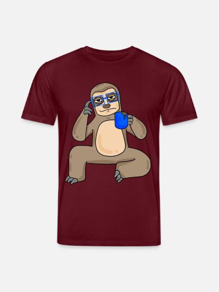Sloth with glasses and coffee - Stanley/Stella CREATOR Unisex Organic T-Shirt - burgundy