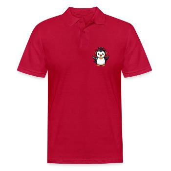 Pinguin Lustige Zeichentrickfigur Kopfhörermusik - Männer Poloshirt - cherry red - Vorne - Jaron (178cm)
