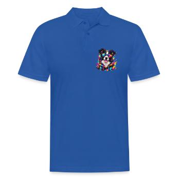 Border Collie mit Kopfhörern – Neon Graffiti - Männer Poloshirt - Royalblau - Vorne - Kai (181cm)