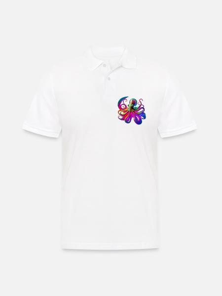 Psychedelic Neon Octopus - Men's Polo Shirt - white