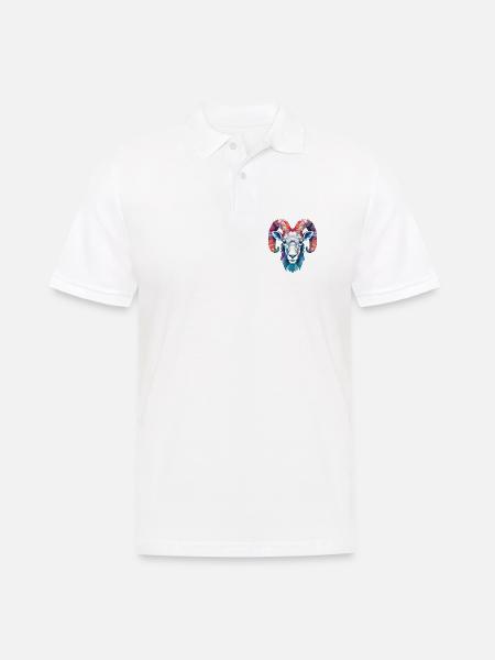 Dickhornschaf Bunte Aquarell-Tierkarikatur - Männer Poloshirt - Weiß