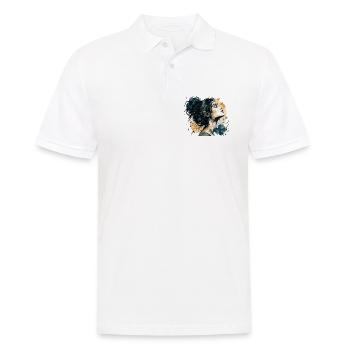 Frauenporträt in Blau und Gold – Aquarell - Männer Poloshirt - Weiß - Vorne - Kai (181cm)