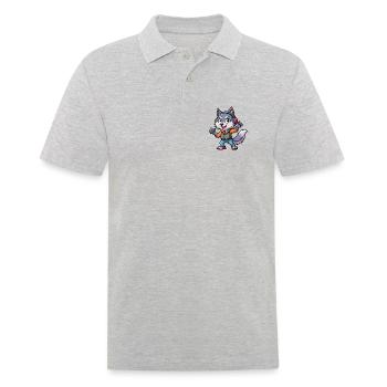 Wolf Lustige Zeichentrickfigur Kopfhörer Musik - Männer Poloshirt - Grau meliert - Vorne - Kai (181cm)