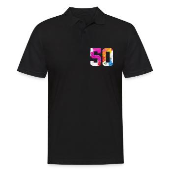 FARBIG NUMMER 50 BUNT 50. GEBURTSTAG - Männer Poloshirt - Schwarz - Vorne - Kai (181cm)