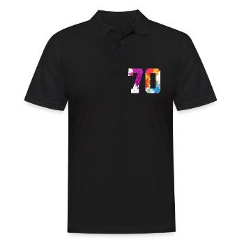 FARBIG NUMMER 70 BUNT 70. GEBURTSTAG - Männer Poloshirt - Schwarz - Vorne - Kai (181cm)