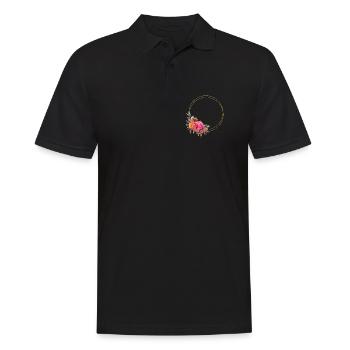 Farbenfroher Blumen-Kranz Personalisierbar - Männer Poloshirt - Schwarz - Vorne - Kai (181cm)