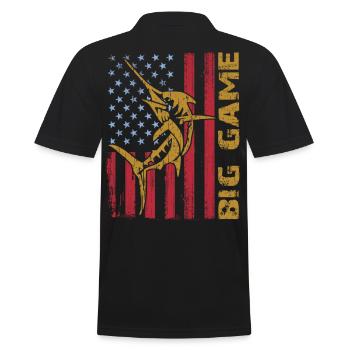 Springender Marlin mit US Flagge Hochseefischen - Männer Poloshirt - Schwarz - Hinten - Kai (181cm)