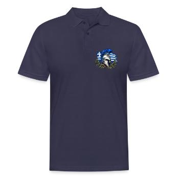 Spartanischer Helm vor griechischer Flagge - Männer Poloshirt - Navy - Vorne - Kai (181cm)