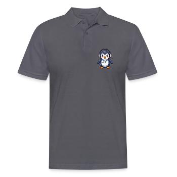 Pinguin Lustige Zeichentrickfigur Kopfhörermusik - Männer Poloshirt - Anthrazit - Vorne - Nico (186cm)