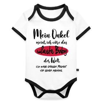 Baby Best Süss Niedlich Welt Onkel - Baby Bio-Kurzarm-Kontrastbody - Weiß/Schwarz  - Vorne
