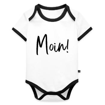 Moin Hamburg Plattdeutsch - Baby Bio-Kurzarm-Kontrastbody - Weiß/Schwarz  - Vorne