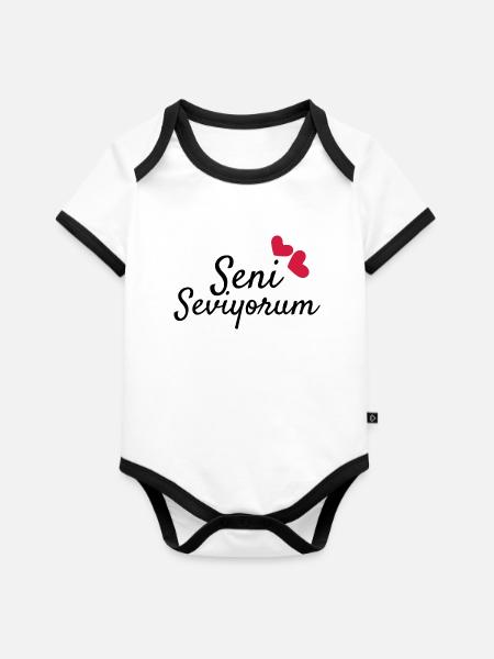 Ich liebe dich auf türkisch - Baby Bio-Kurzarm-Kontrastbody - Weiß/Schwarz