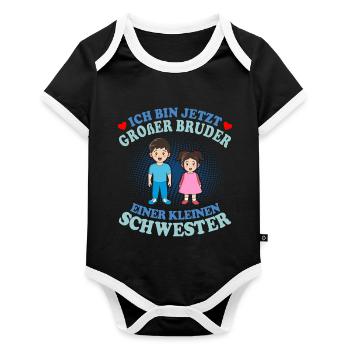 Großer Bruder Kleine Schwester - Baby Bio-Kurzarm-Kontrastbody - Schwarz/Weiß  - Vorne