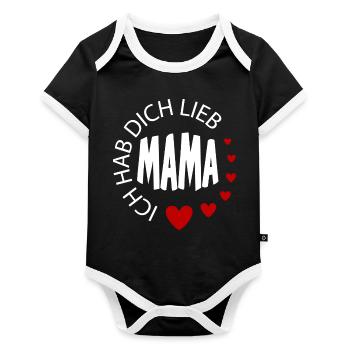 Baby Sprüche Ich hab dich lieb Mama - Baby Bio-Kurzarm-Kontrastbody - Schwarz/Weiß  - Vorne