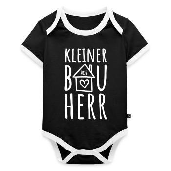 Kleiner Bauherr 2026 - Baby Bio-Kurzarm-Kontrastbody - Schwarz/Weiß  - Vorne