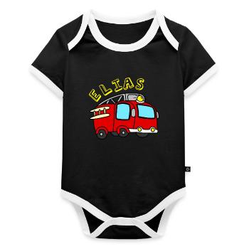 Feuerwehrauto - Baby Bio-Kurzarm-Kontrastbody - Schwarz/Weiß  - Vorne