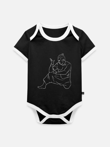 Flinker Kuntao Kampfkunstschule - Baby Bio-Kurzarm-Kontrastbody - Schwarz/Weiß 