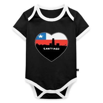 Santiago Chile Flagge Skyline Reise Souvenir - Baby Bio-Kurzarm-Kontrastbody - Schwarz/Weiß  - Vorne