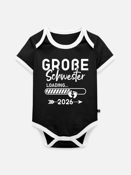 Große Schwester Loading 2026 - Baby Bio-Kurzarm-Kontrastbody - Schwarz/Weiß 