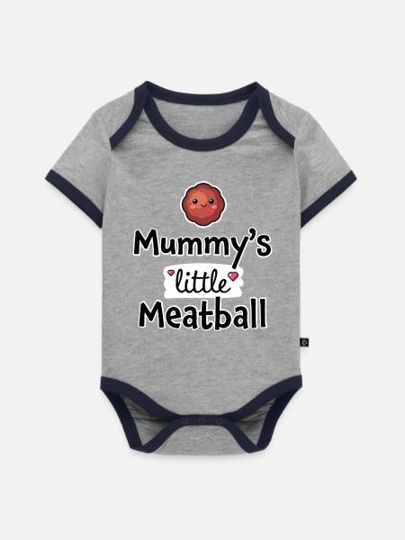 Mamas kleines Fleischbällchen – Baby- und Kinderkleidung - Baby Bio-Kurzarm-Kontrastbody - Grau/Navy