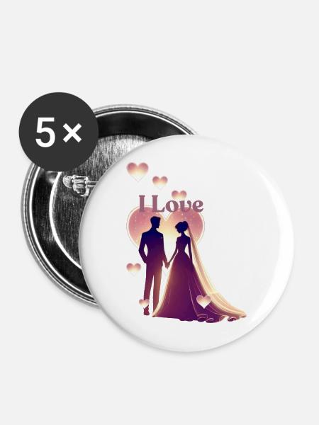 Pärchen - I Love - Buttons mittel 32 mm (5er Pack) - Weiß